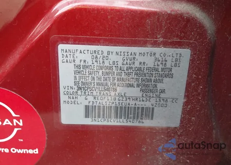 2020 Nissan Kicks Sv Xtronic Cvt z USA, uszkodzony, nr VIN 3N1CP5CV1LL540786